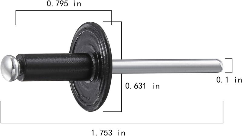 Wensilon (150 pcs) 3/16 * 1/2" Large Cap Open End Black Aluminum Blind Rivets,5 * 13 Blind Rivet - Image 2